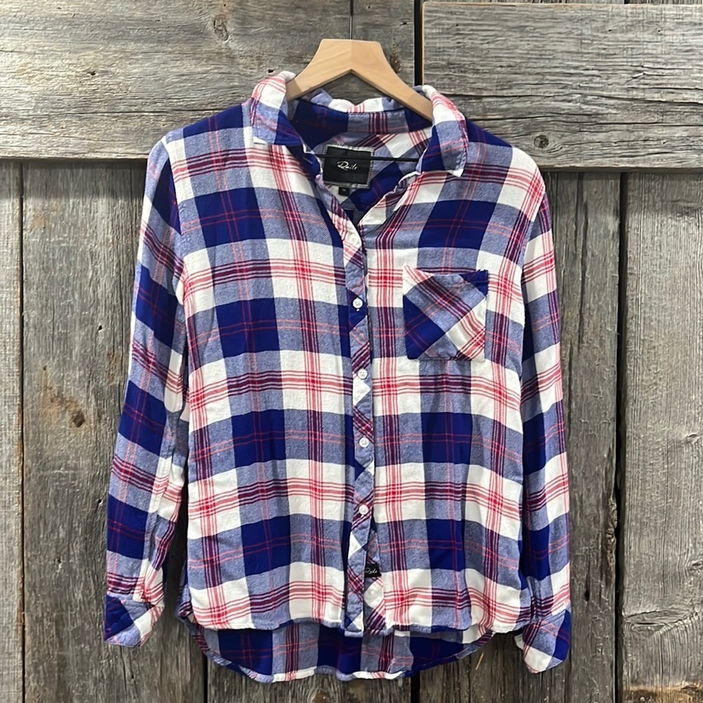 Rails Soft Blue Red White Plaid Button Down Shirt - image 2